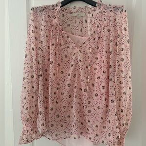 LOFT Pink Floral Sheer Blouse